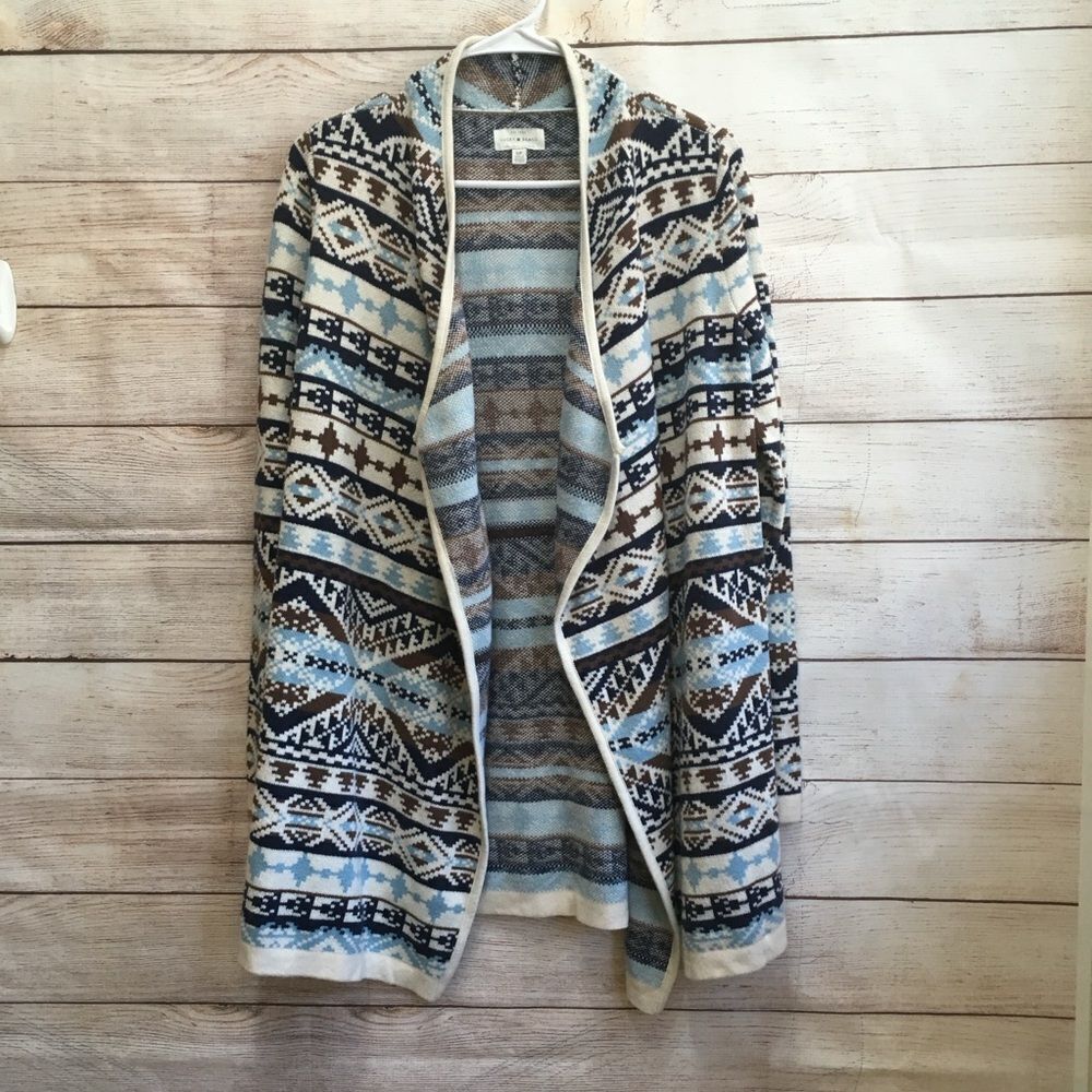 LUCKY BRAND‎ OPEN FRONT SWEATER IN AZTEC PRINT
